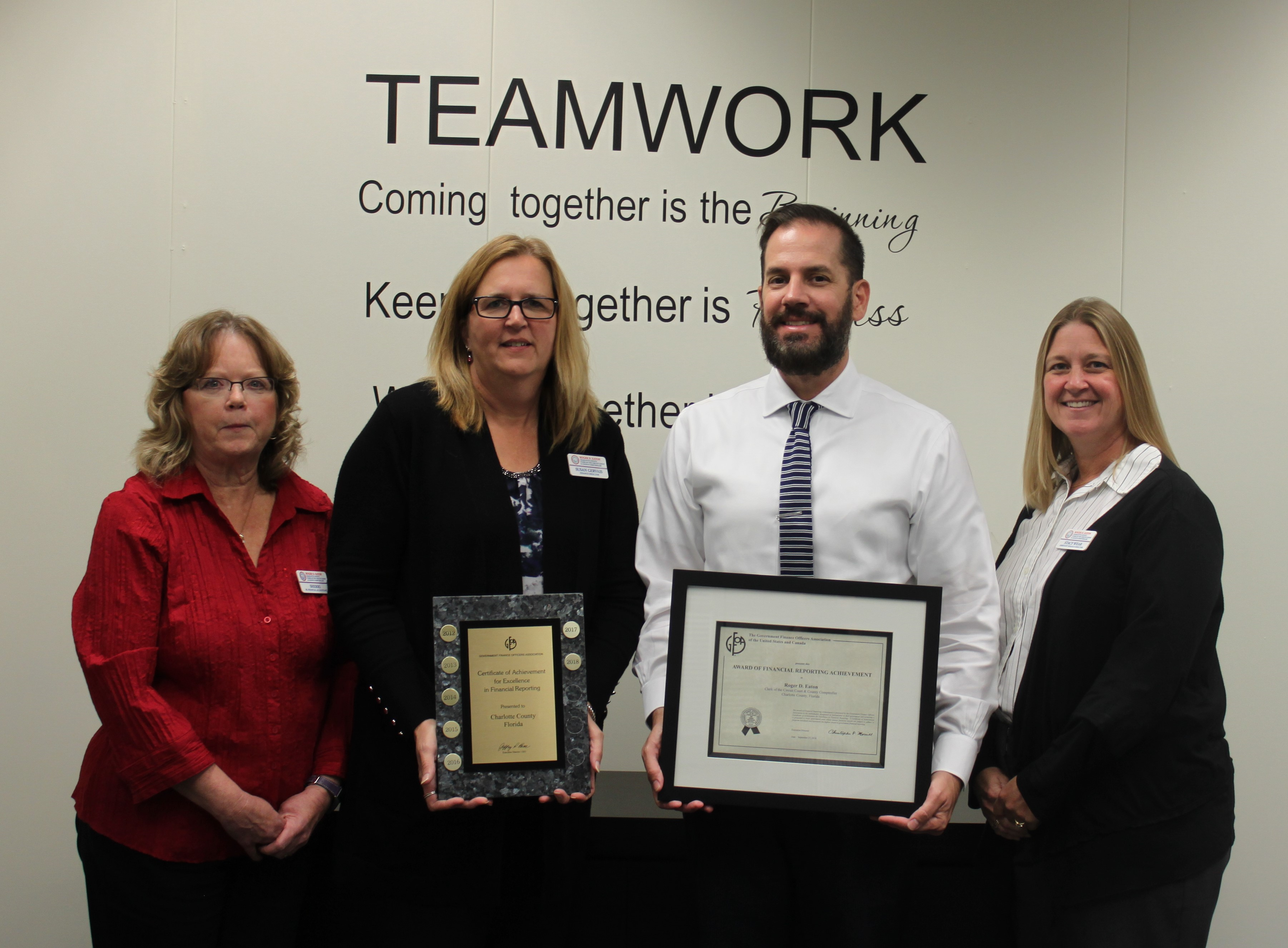 GFOA Certificate of Achievement for Excellance in Financial Reporting provided to the office of Roger D. Eaton, Clerk of the Circuit Court and County Comptroller