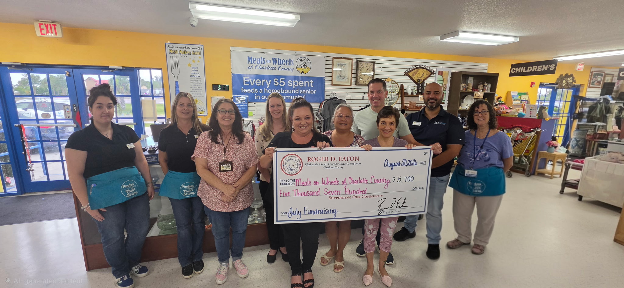 Roger D. Eaton, Clerk of the Circuit Court and County Comptroller presents the meals on wheels donation check